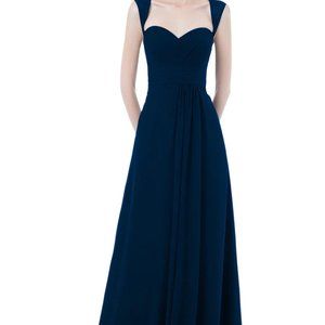 Bill Levkoff Louisa Chiffon Sweetheart A-Line Princess Dress Navy